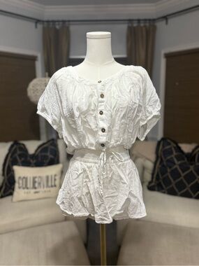 Free People White Button-Front Tie-Waist Swim Coverup Set